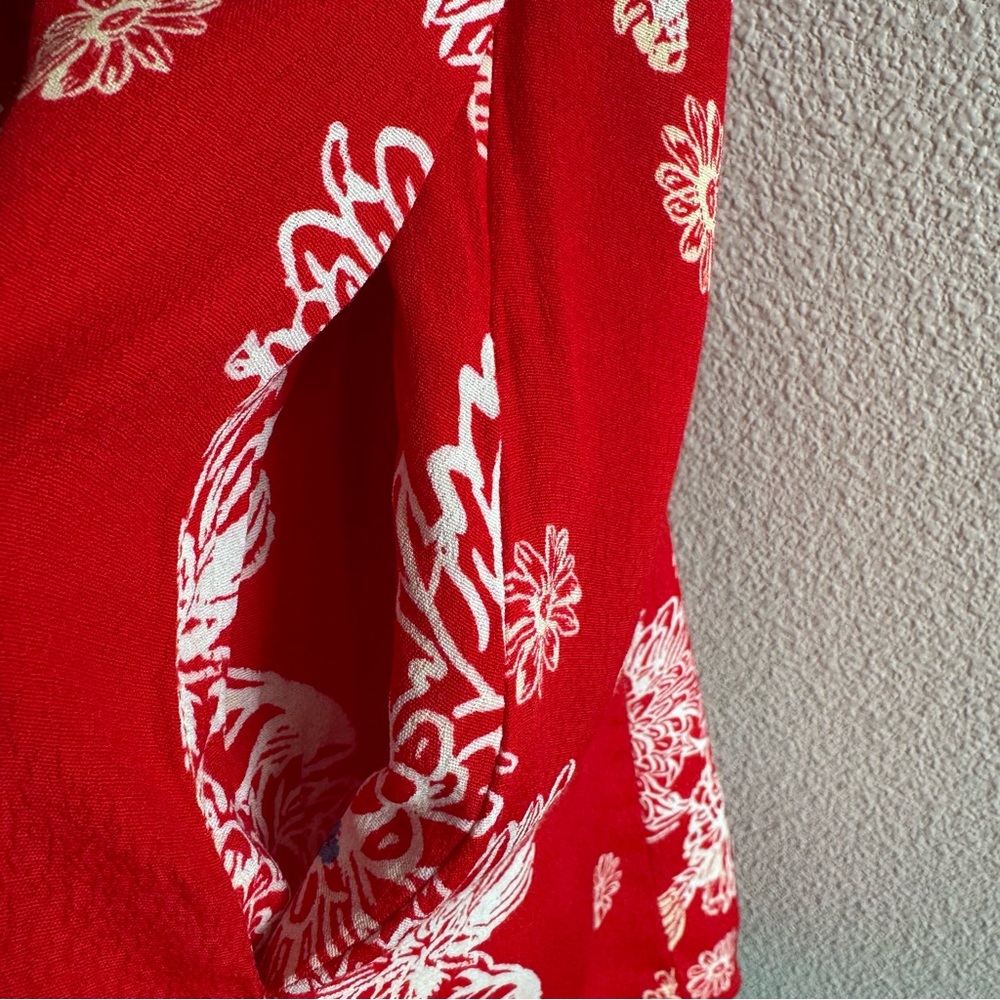 Free People Blue Hawaii Red Floral Print Short Sleeve Mini Dress A-Line Boho - Picture 7 of 14